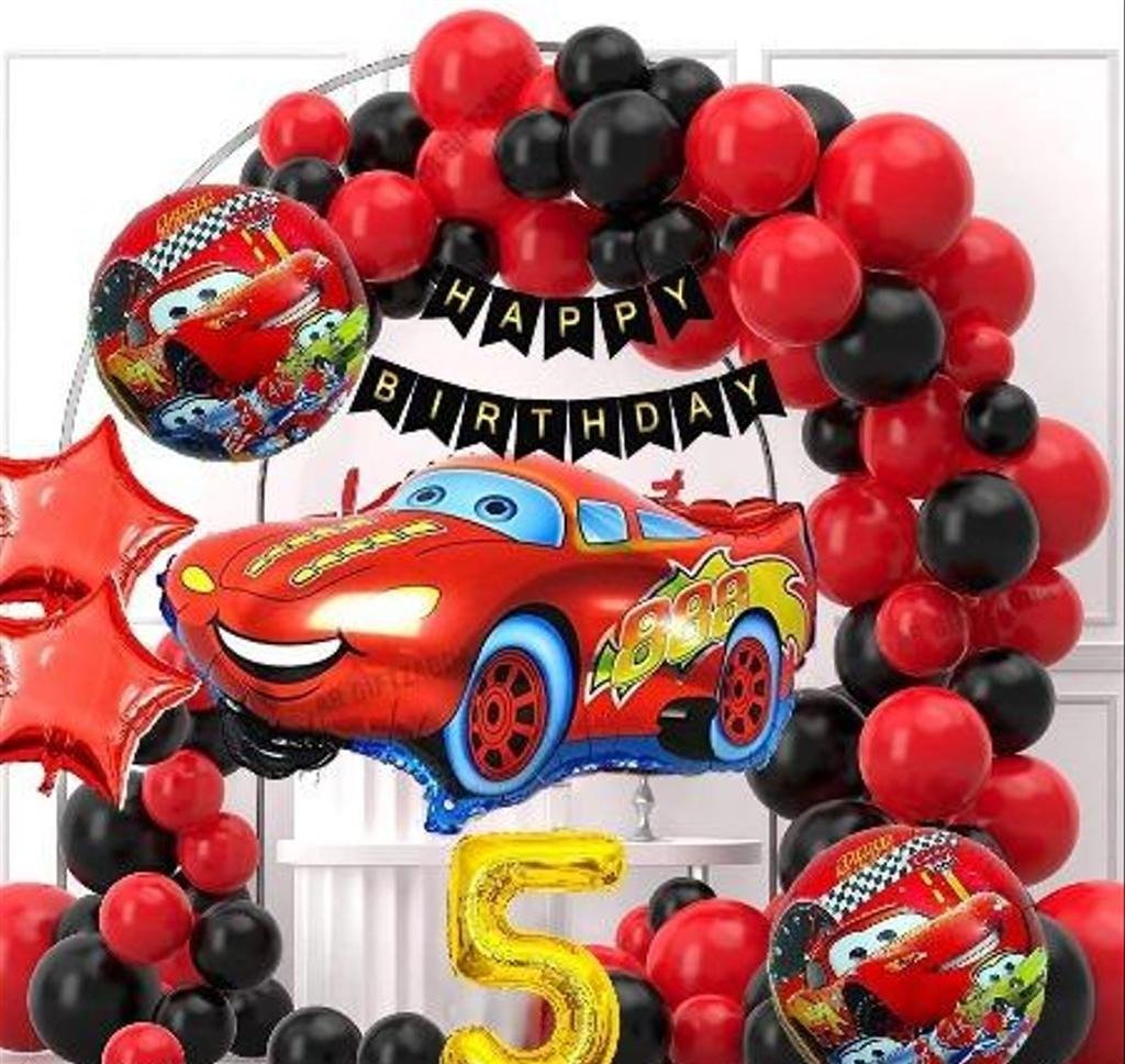 Car Theme Birthday Decorations, 37 pcs Car Theme Birthday Balloons for Boys, Car Theme Decoration for 5th Birthday, Kids Birthday Decoration Items (5th Car Kit)