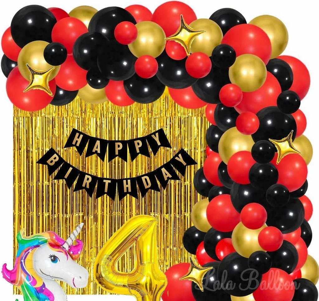 6th Happy Birthday Decoration kit Combo of 40 Pcs for Birthday Decor (Set of 40) Happy birthday banner of1pcs + 02pcs fringe foil curtain + 05pcs star foil + 30pcs metallic balloon + Unicorn 1pcs +Number Foil Balloon 1pcs with ribbon Lifestyle Room Setup