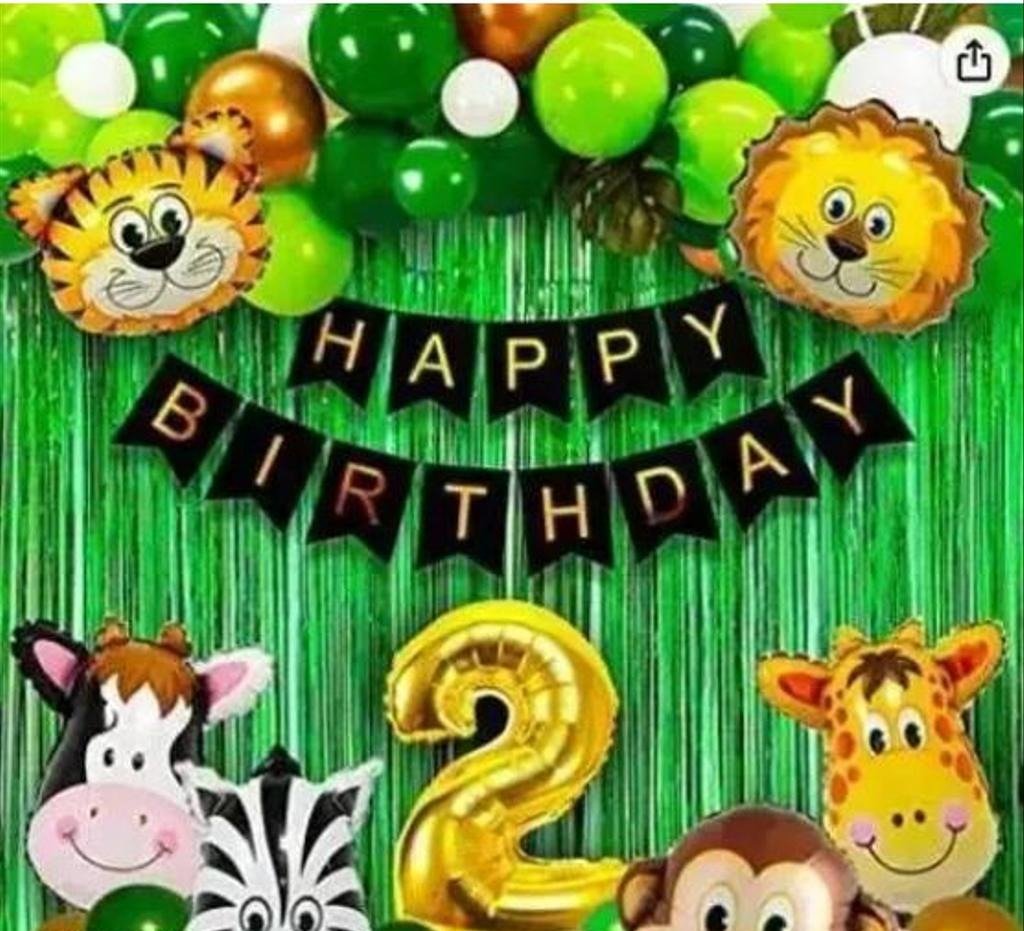 7 No Jungle Theme Birthday Decorations Hawaiian Animals Safari Forest Foil Balloons, Metallic Balloons, Foil Curtain, Lifestyle Room Setup