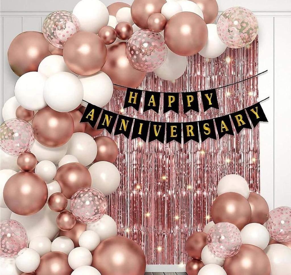 Rose Gold & White Anniversary Decoration Kit with Balloon Arch,