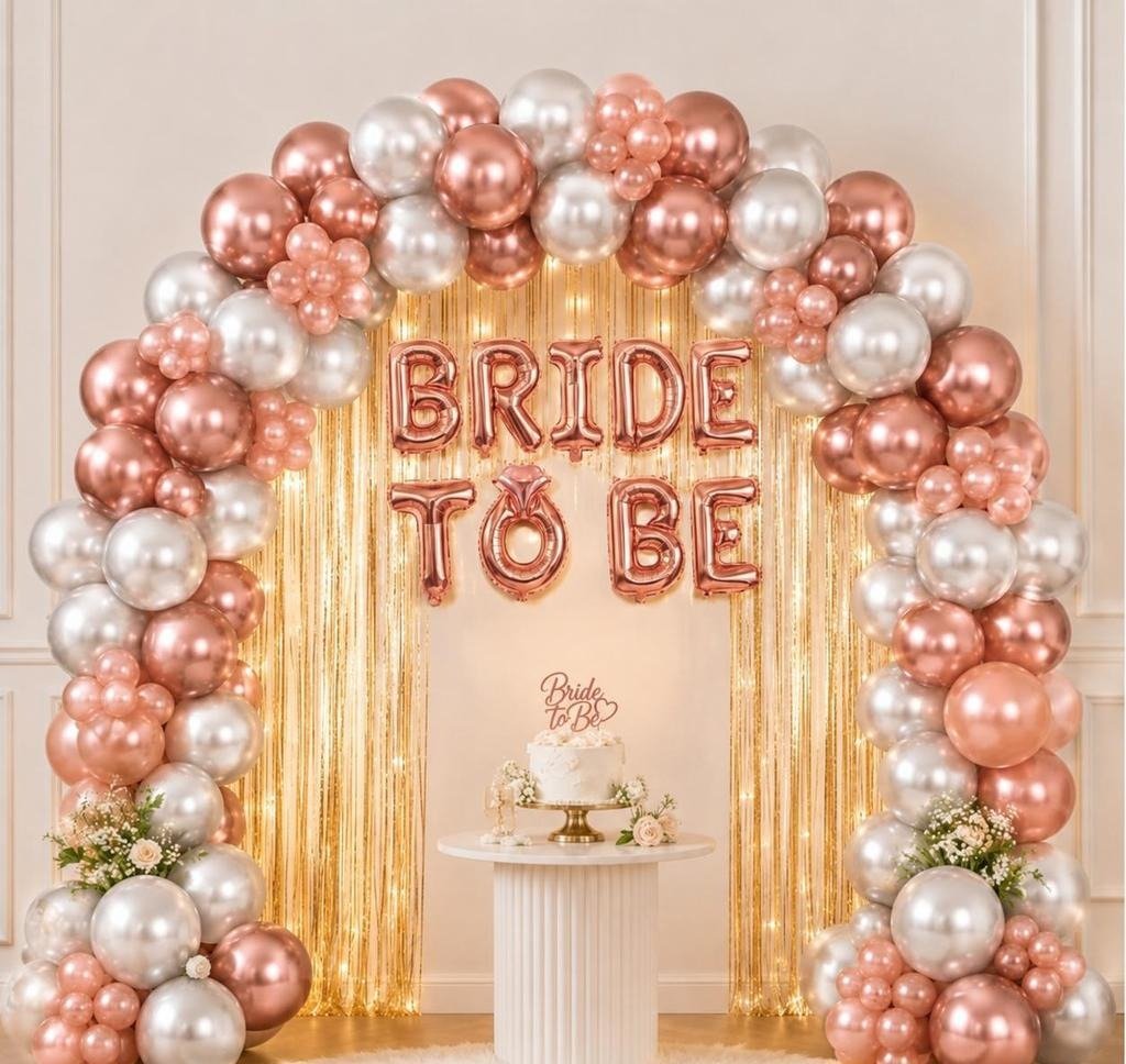 Bride To Be Decoration Kit with Rose Gold & Silver Balloon Arch