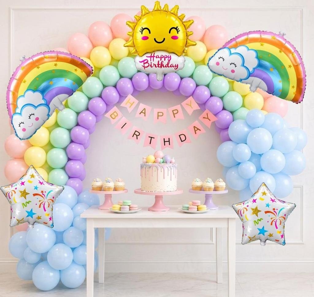 Pastel Rainbow Birthday Balloon Decoration