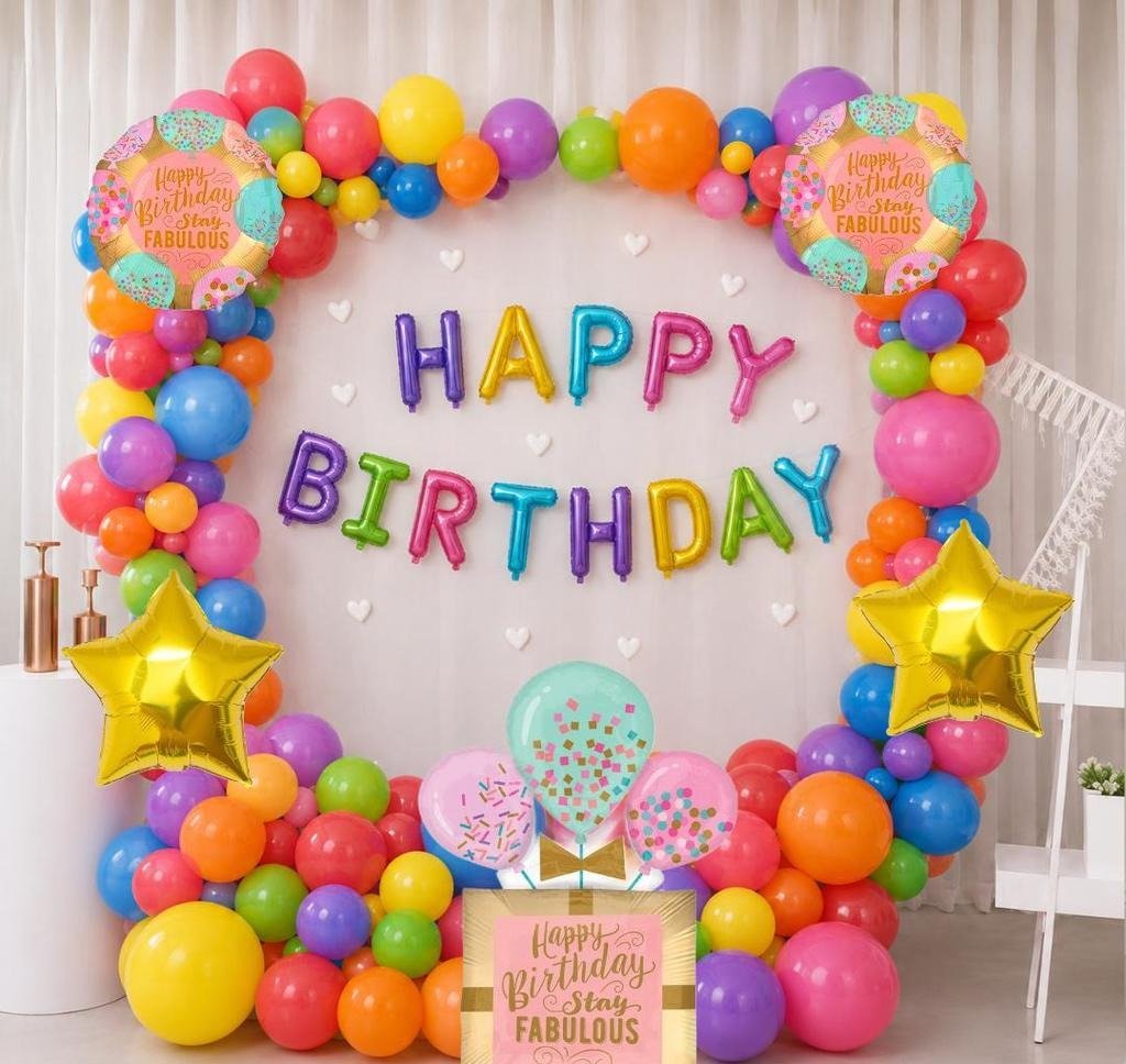 Lala Balloons Glamorous Birthday Party Decoration Kit | "HAPPY BIRTHDAY" Foil Letter Banner & "Stay Fabulous" Accent Balloons