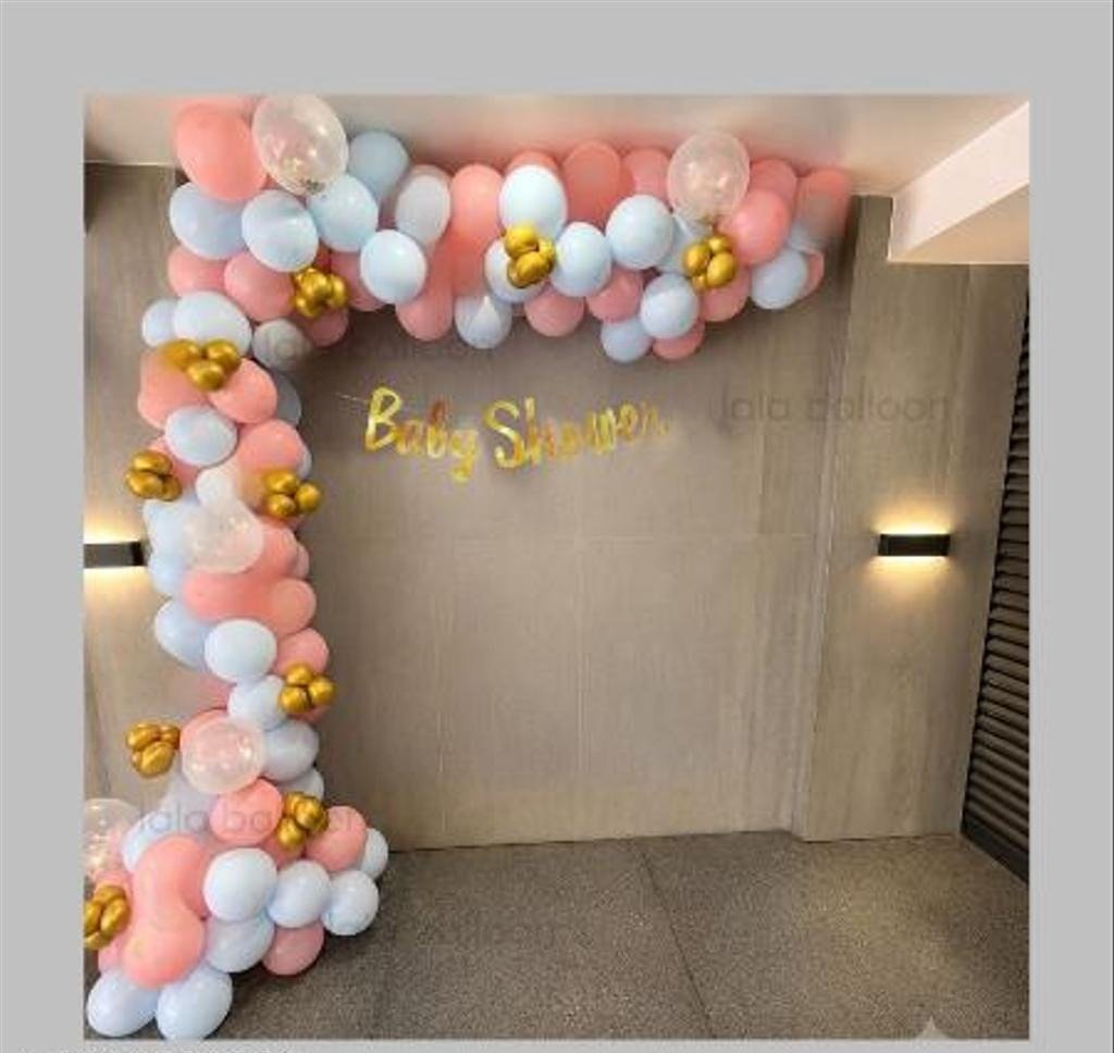 Pastel Pink & Blue Baby Shower Balloon Arch Decoration Kit with Gold Chrome Balloons & Baby Shower Foil Banner | Elegant Party Backdrop for Boy or Girl Celebration