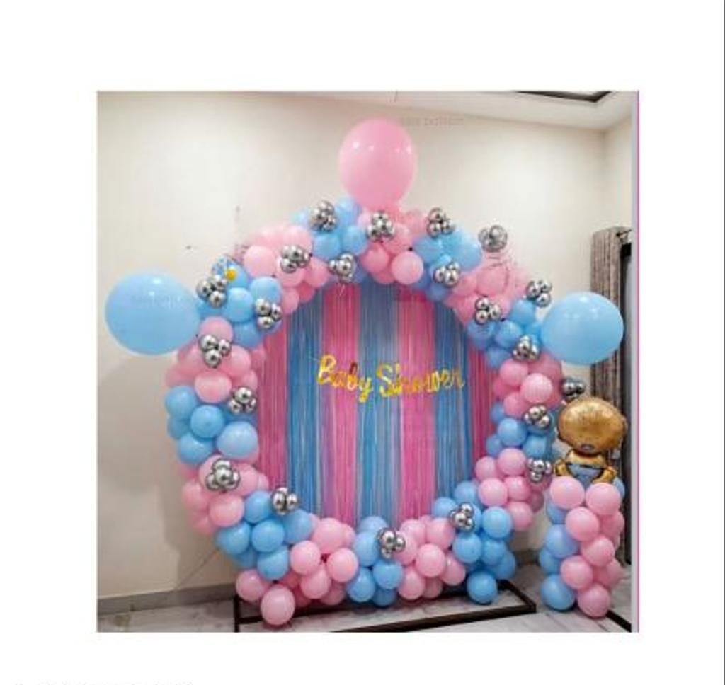  Round Baby Shower Balloon Ring Backdrop with Pink & Blue Theme