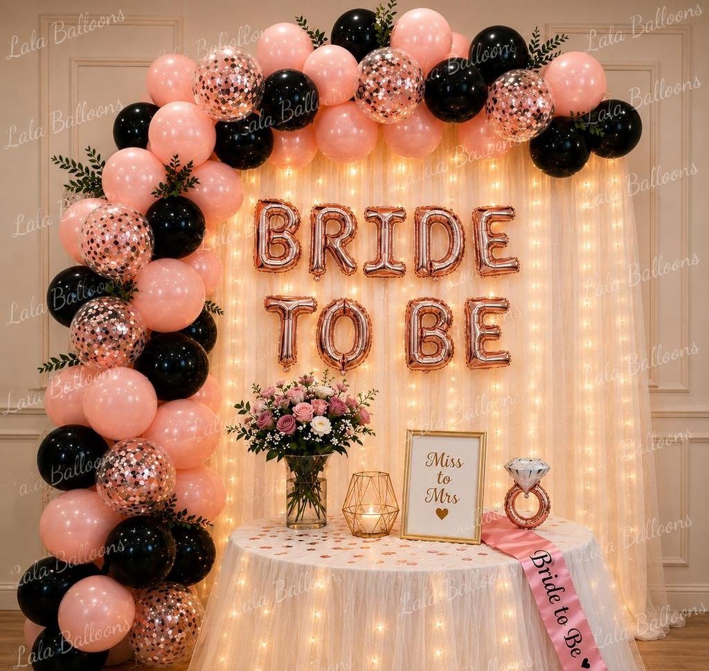 Modern Pink and Black "Bride to Be" Party Decoration Kit