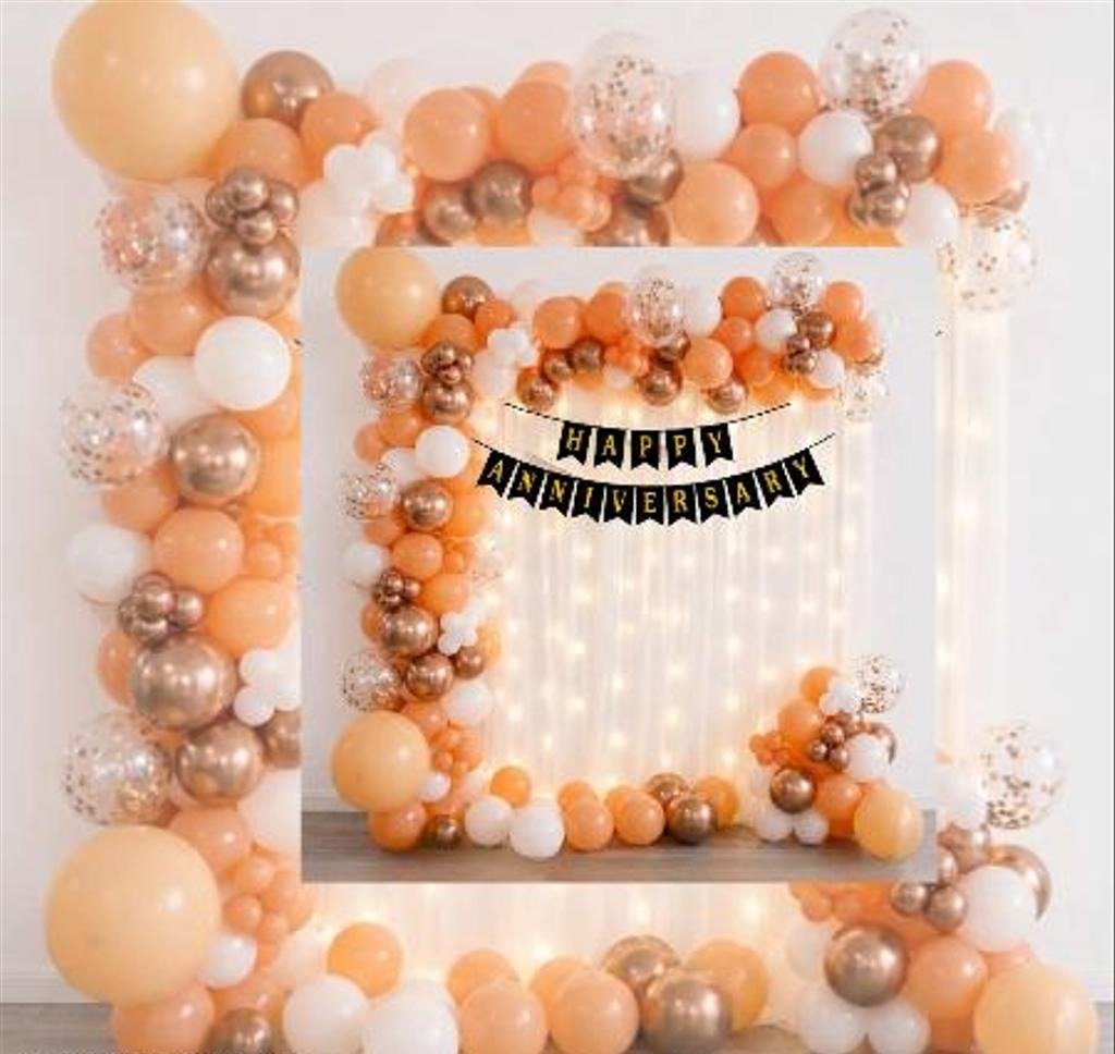 Peach, Rose Gold & White Anniversary Decoration Kit with Balloon Arch,
