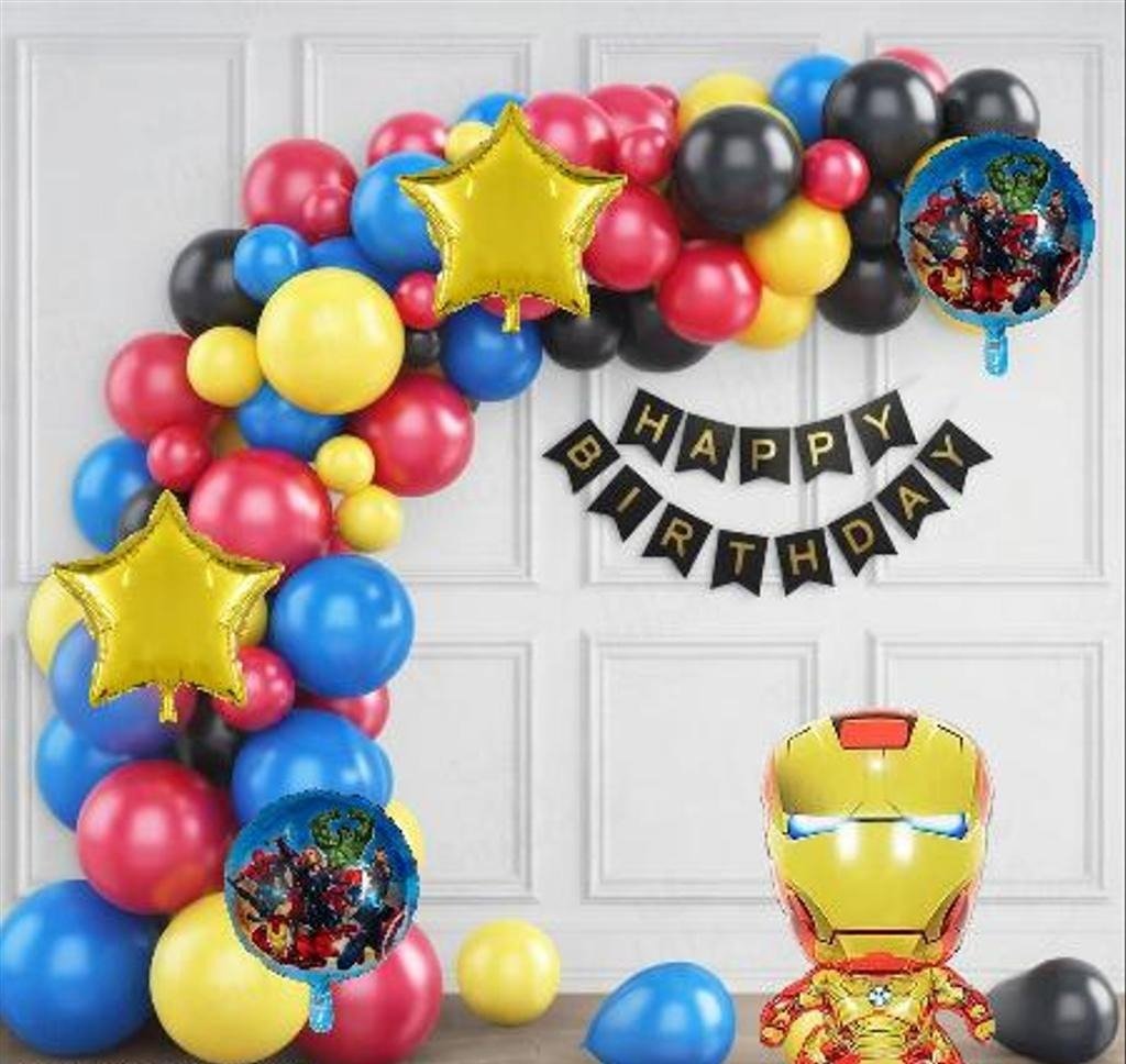 Avengers Superhero & Iron Man Birthday Balloon Garland and Backdrop Kit