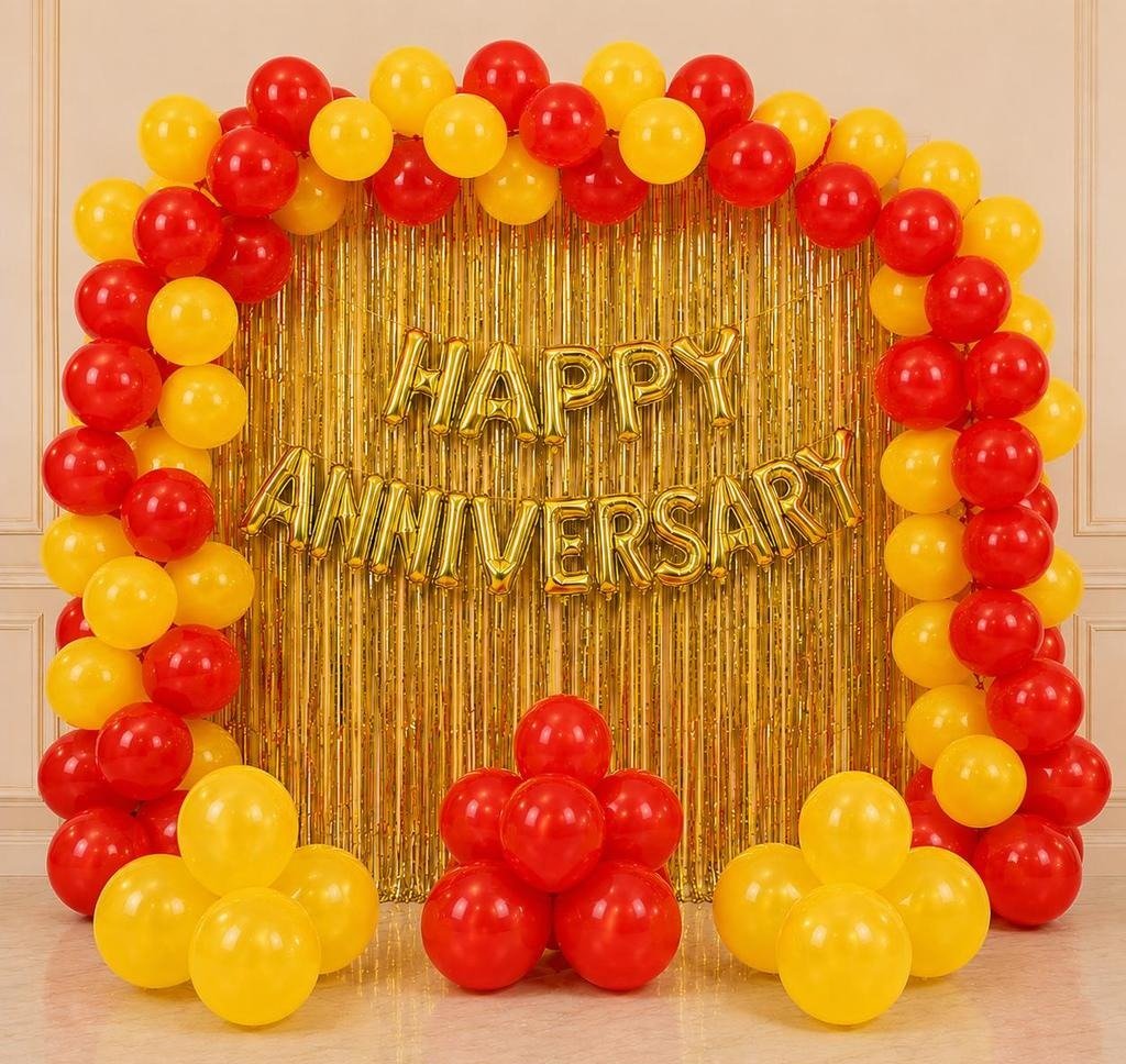 Vibrant Red and Yellow Anniversary Celebration Setup