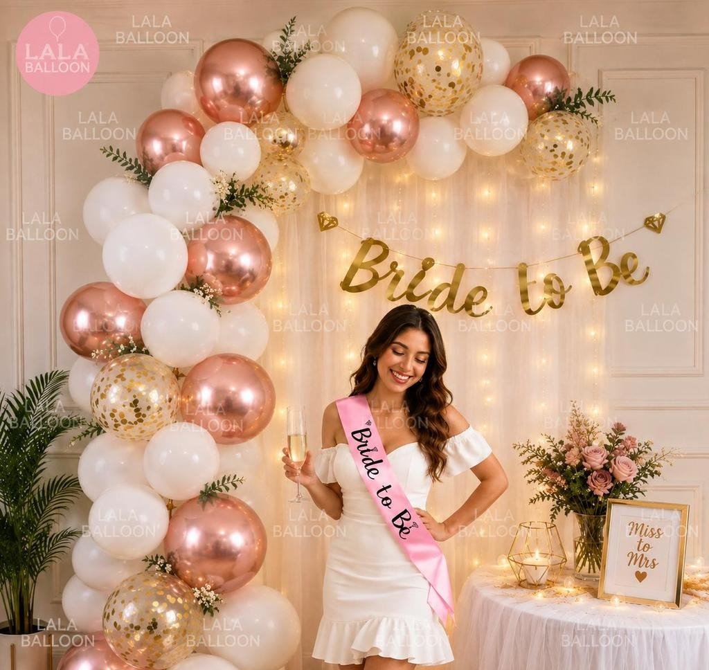 Glamorous "Bride to Be" Party Decoration Kit with Fairy Light Backdrop