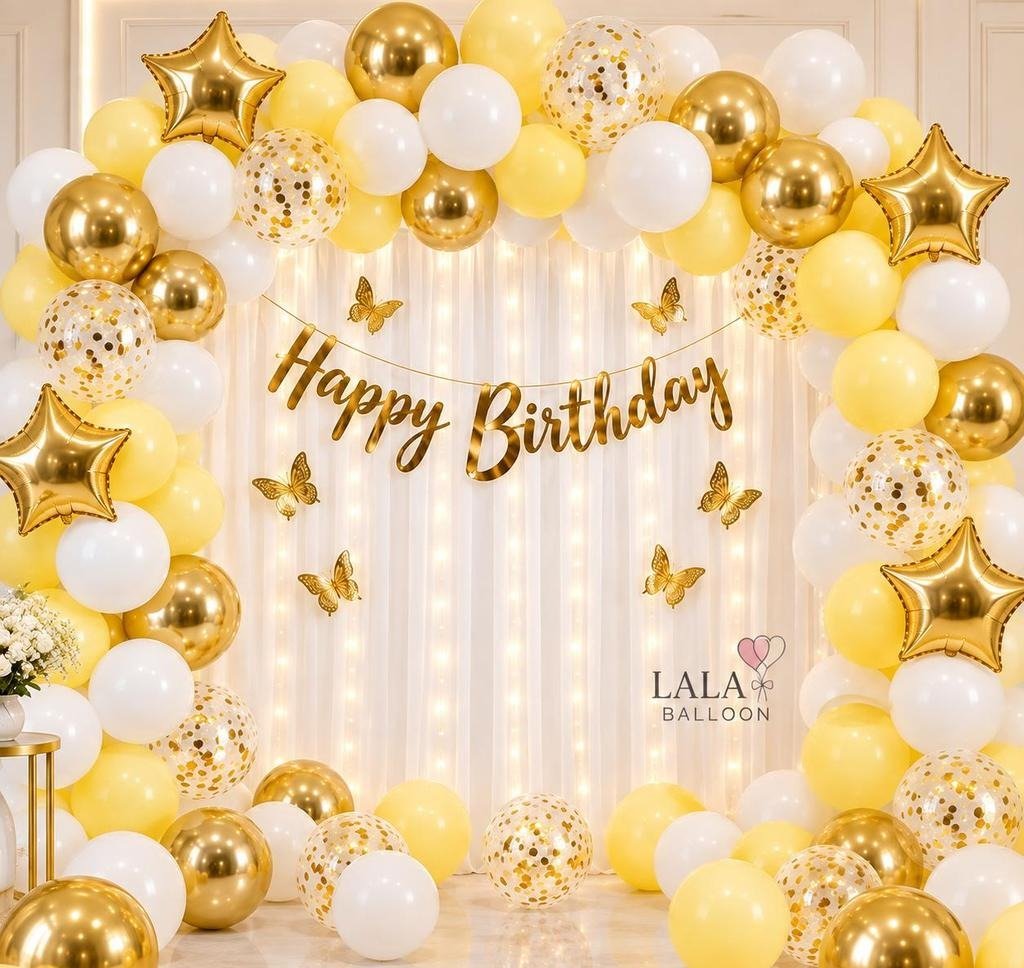 Yellow & White Birthday Decoration Kit | Birthday Decoration Set | Balloon Combo
