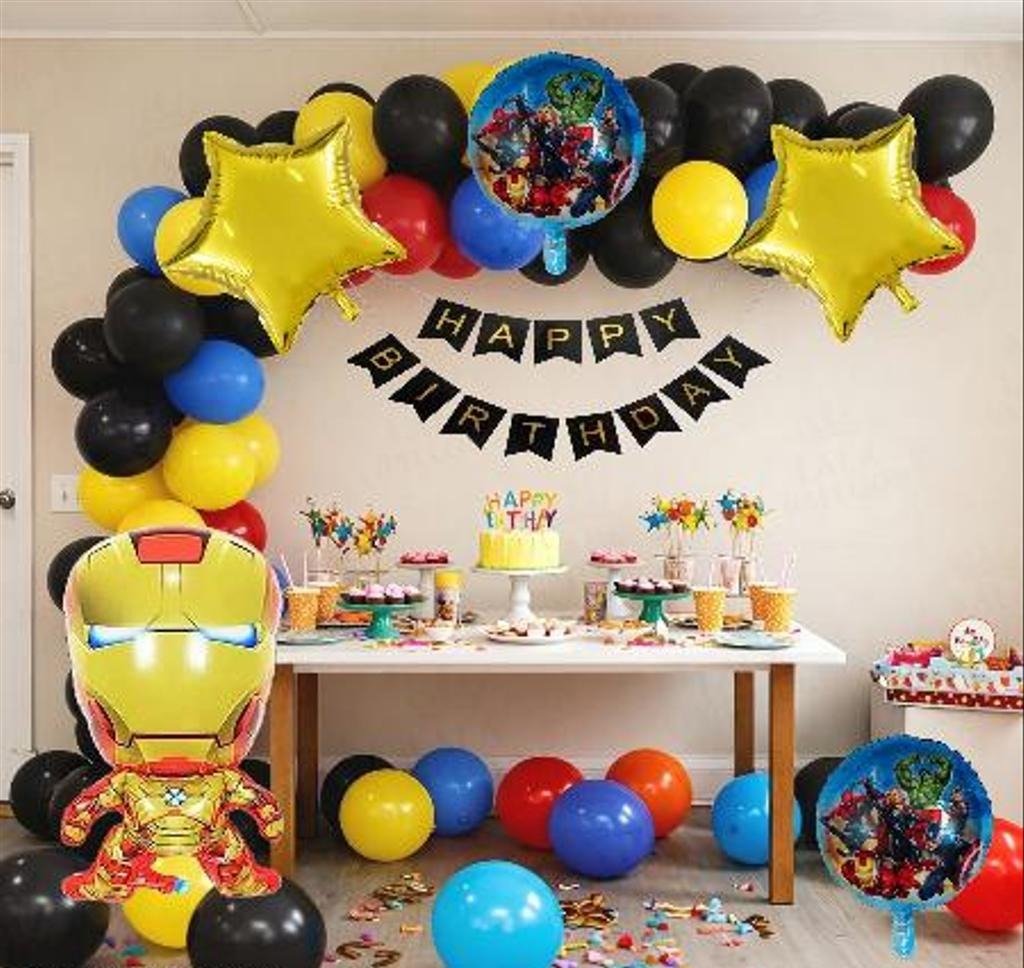 Avengers Superhero & Iron Man Birthday Party Balloon Garland & Dessert Table Backdrop Kit