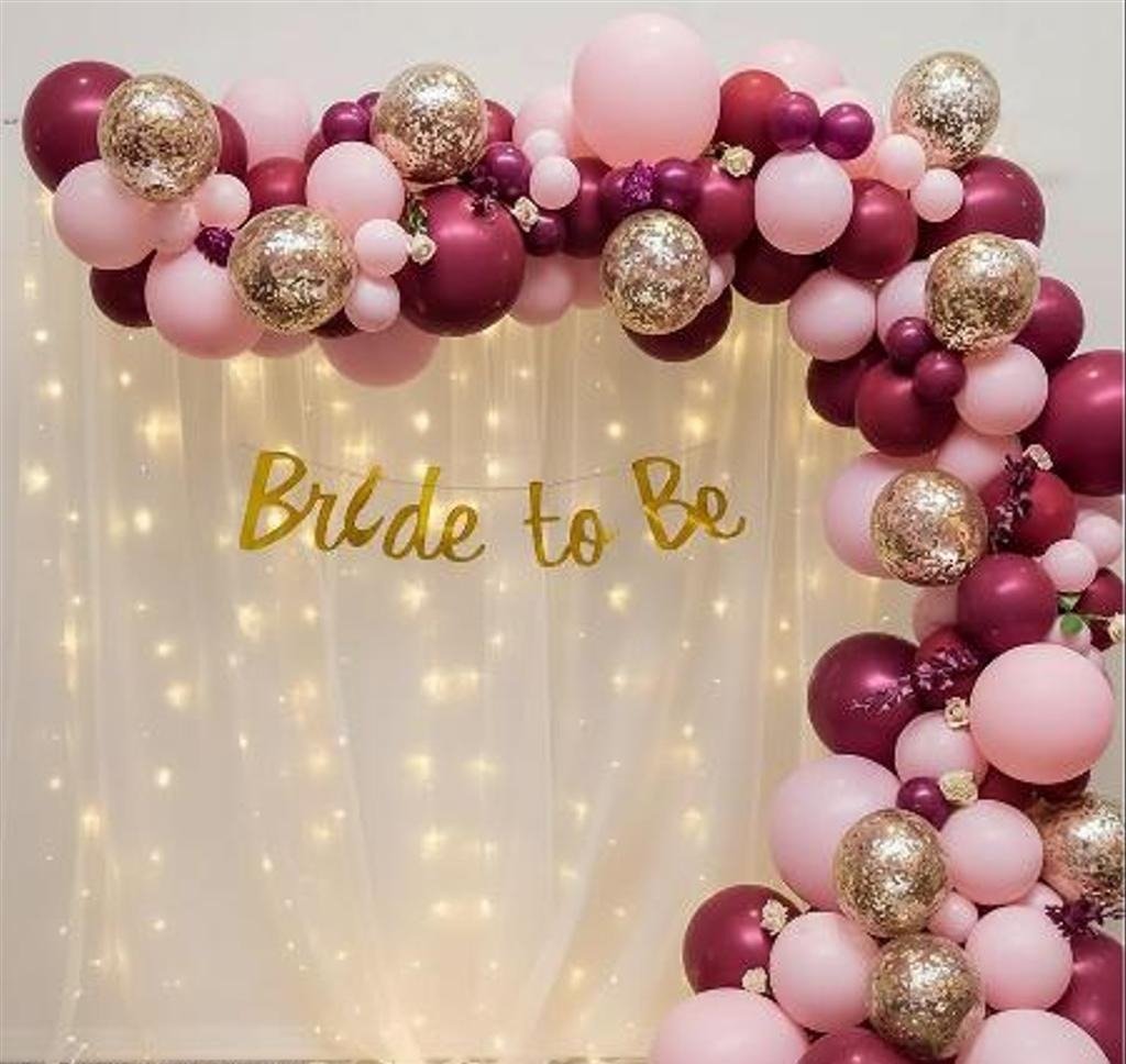 Bride To Be Decoration Kit with Burgundy & Baby Pink Balloon Garland