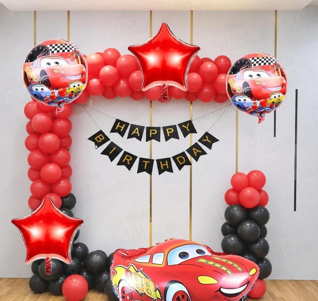 Disney Cars Lightning McQueen Birthday Party Decoration Kit with Red & Black Balloons