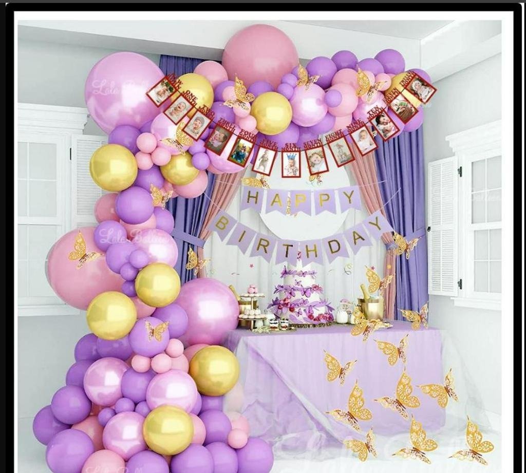 Butterfly Theme Birthday Decoration Items for Girl Set of 53 Pcs Purple Theme Birthday Decoration Kit Lifestyle Room Setup