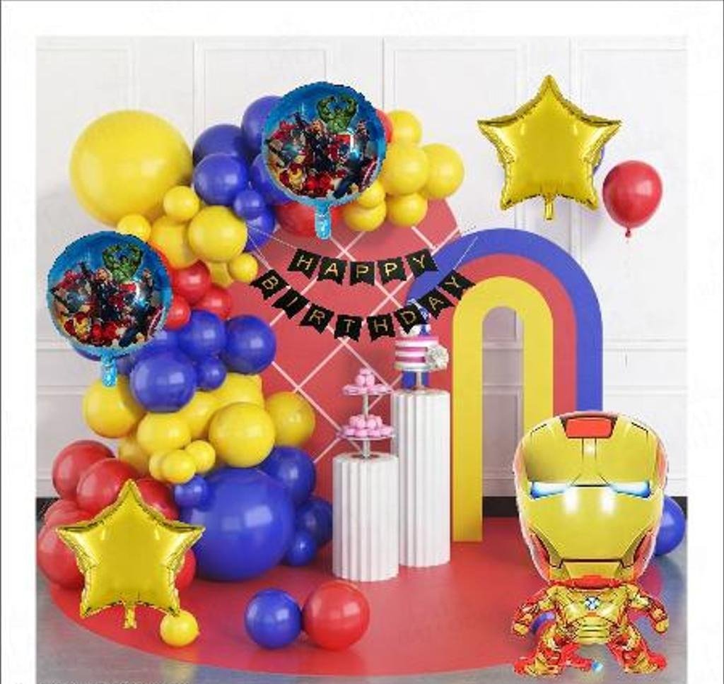 Avengers Superhero & Iron Man Birthday Party Backdrop & Balloon Garland Kit