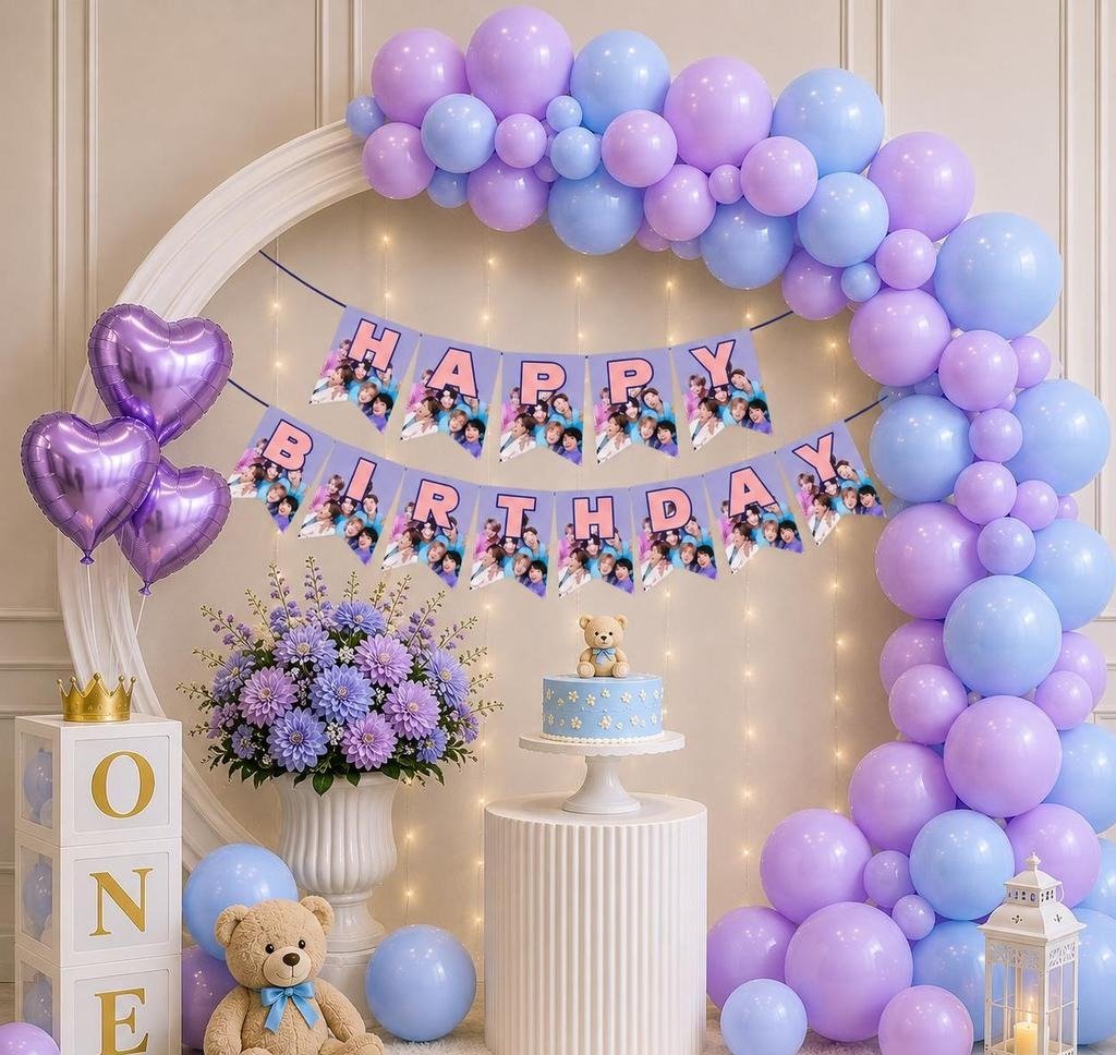 Sweet First Birthday Bear & Pastel Balloon Arch Celebration