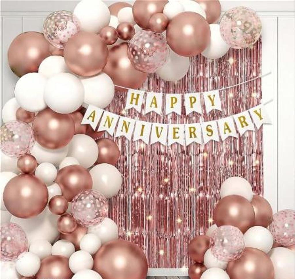 Elegant Rose Gold & White Anniversary Party Decoration Kit