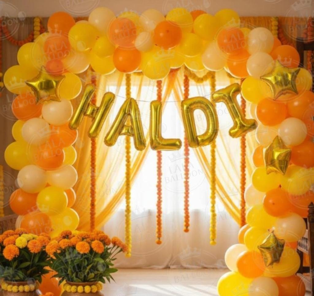 Title: Vibrant Yellow and Orange Haldi Ceremony Decor