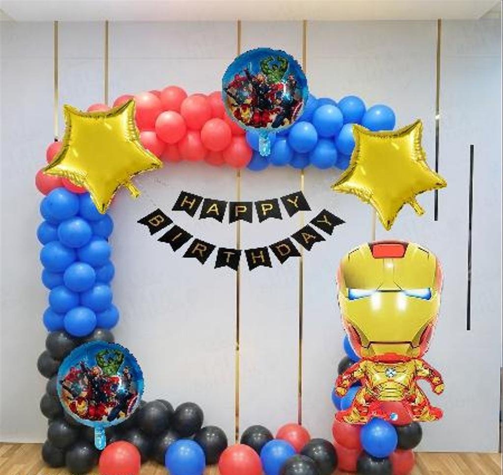 Avengers Superhero & Iron Man Square Frame Birthday Balloon Garland and Backdrop Kit