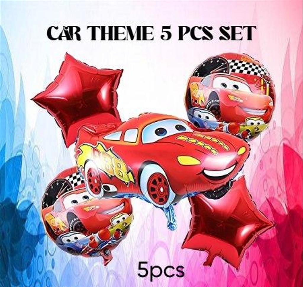 Car Theme Foil Balloon - Set of 5 Pcs Car Theme Balloons, Car Theme Birthday Decorations for Boys, Car Foil Balloons for Decoration, Lightning Birthday Decoration Items (Foil)