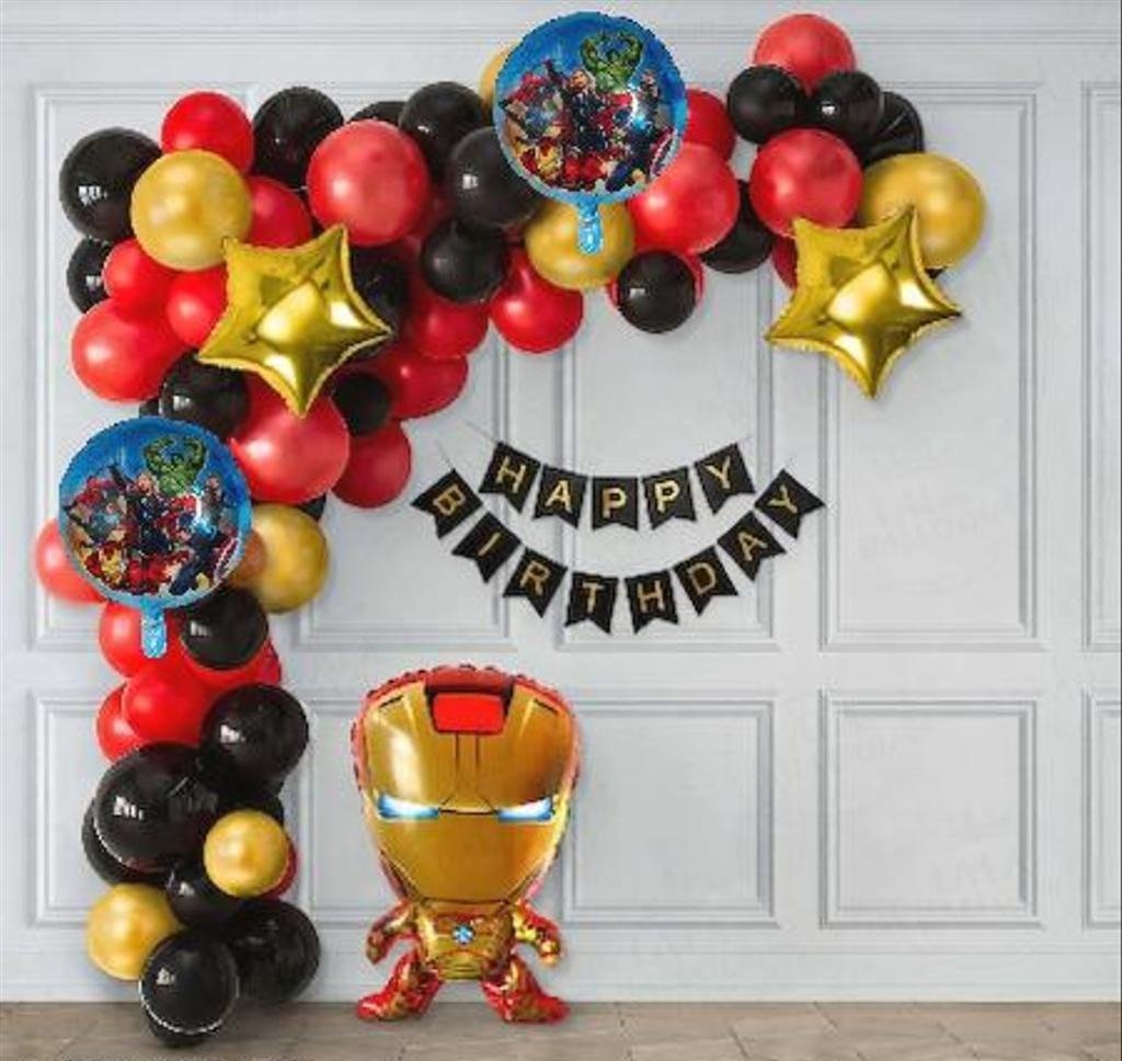 Avengers Superhero & Iron Man Birthday Balloon Garland and Backdrop Kit