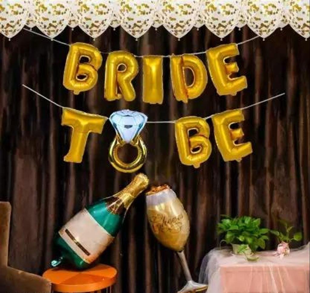 SQE Bride to Be Decoration Set 11Pcs with Bride to Be Ring Foil Balloon, Confetti Balloons, Cheers Glass and Champagne Foil Balloon /Bridal Shower Decorations Items/Bachelorette Props